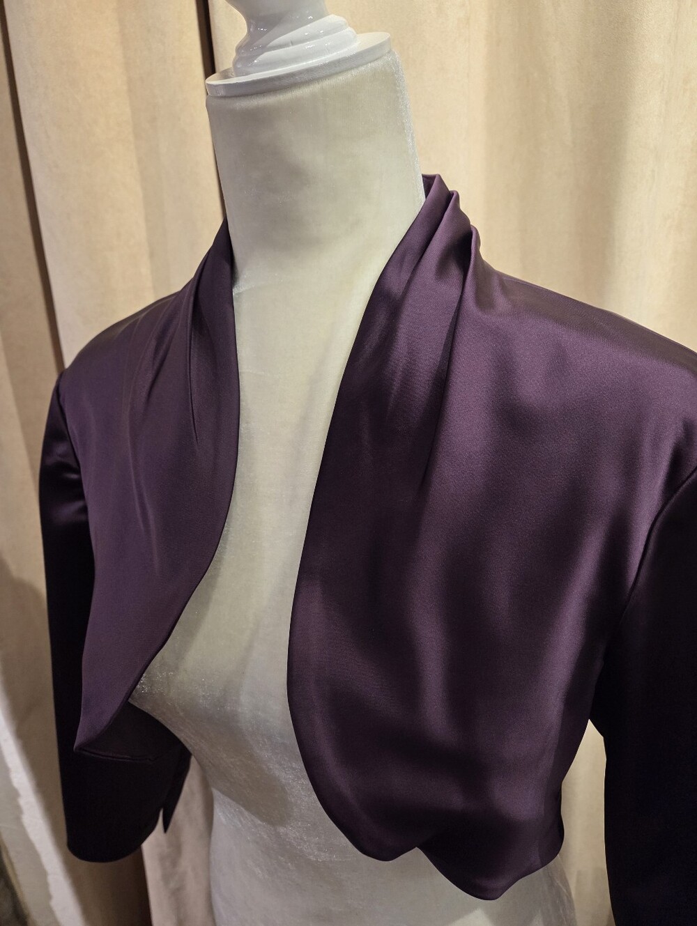 David's Bridal Plum Satin Cropped Bolero Jacket - Picture 7 of 8